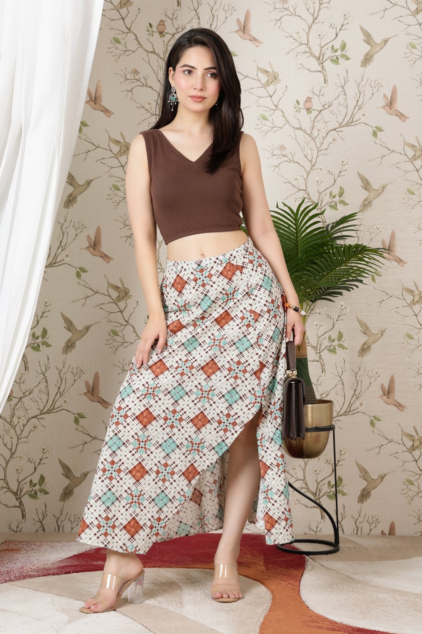Coffee Rib V Neck Sleeveless Blouse [ 100% USA HQ Cotton, 280 GSM non transparent fabric ] -Rib blouse
