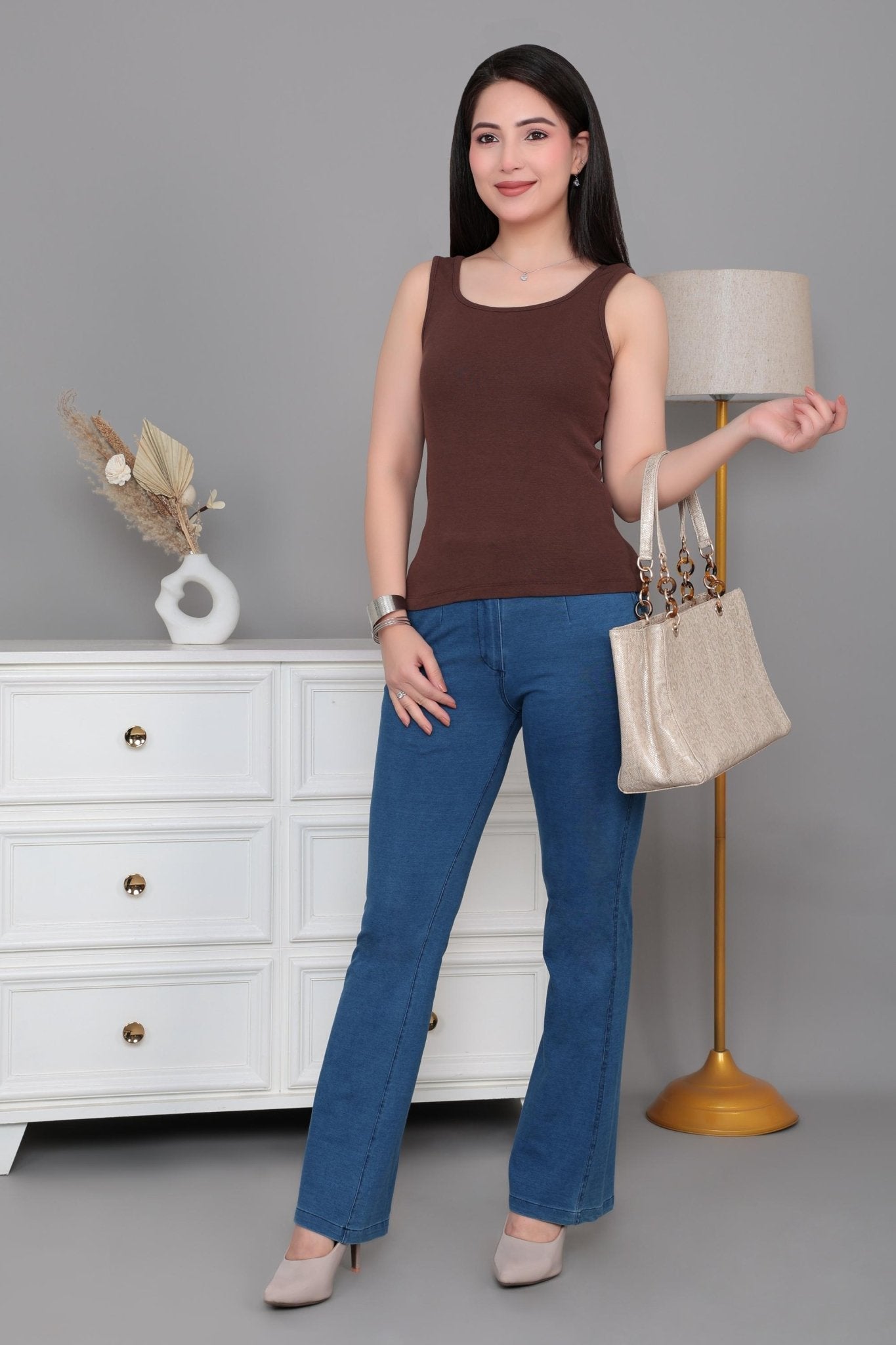 Coffee square neck tank top [ 280 GSM non transparent fabric ] -Rib top
