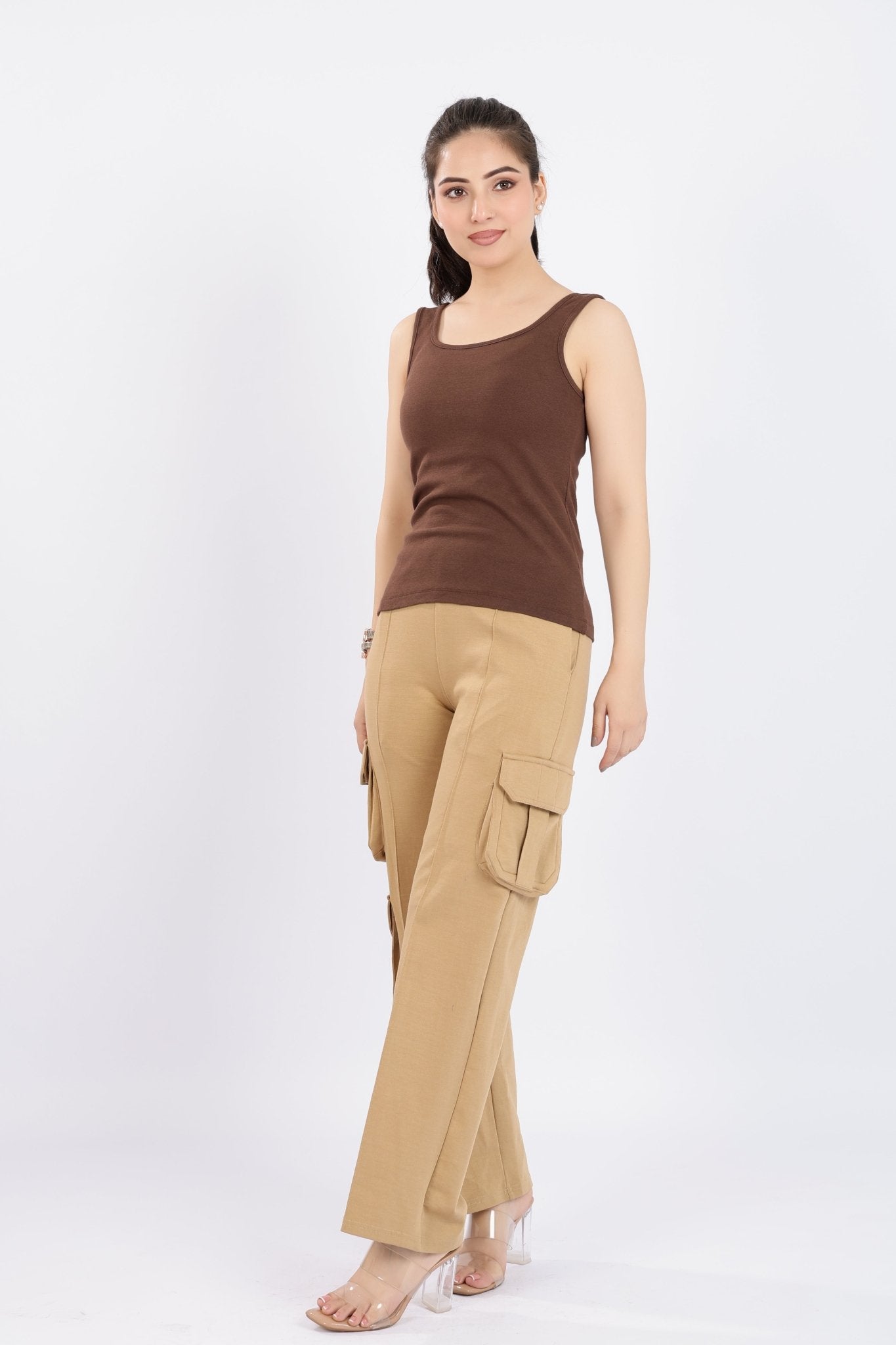 Coffee square neck tank top [ 280 GSM non transparent fabric ] -Rib top