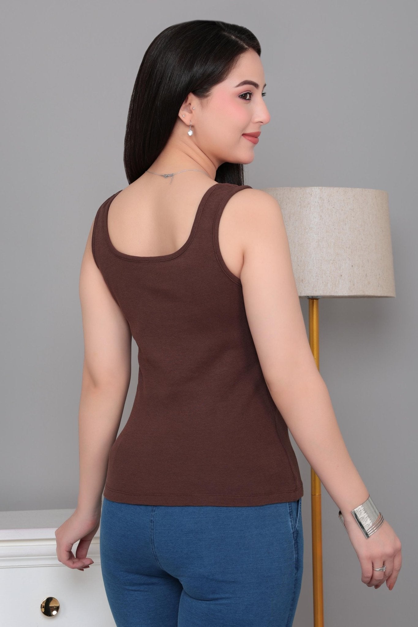 Coffee square neck tank top [ 280 GSM non transparent fabric ] -Rib top