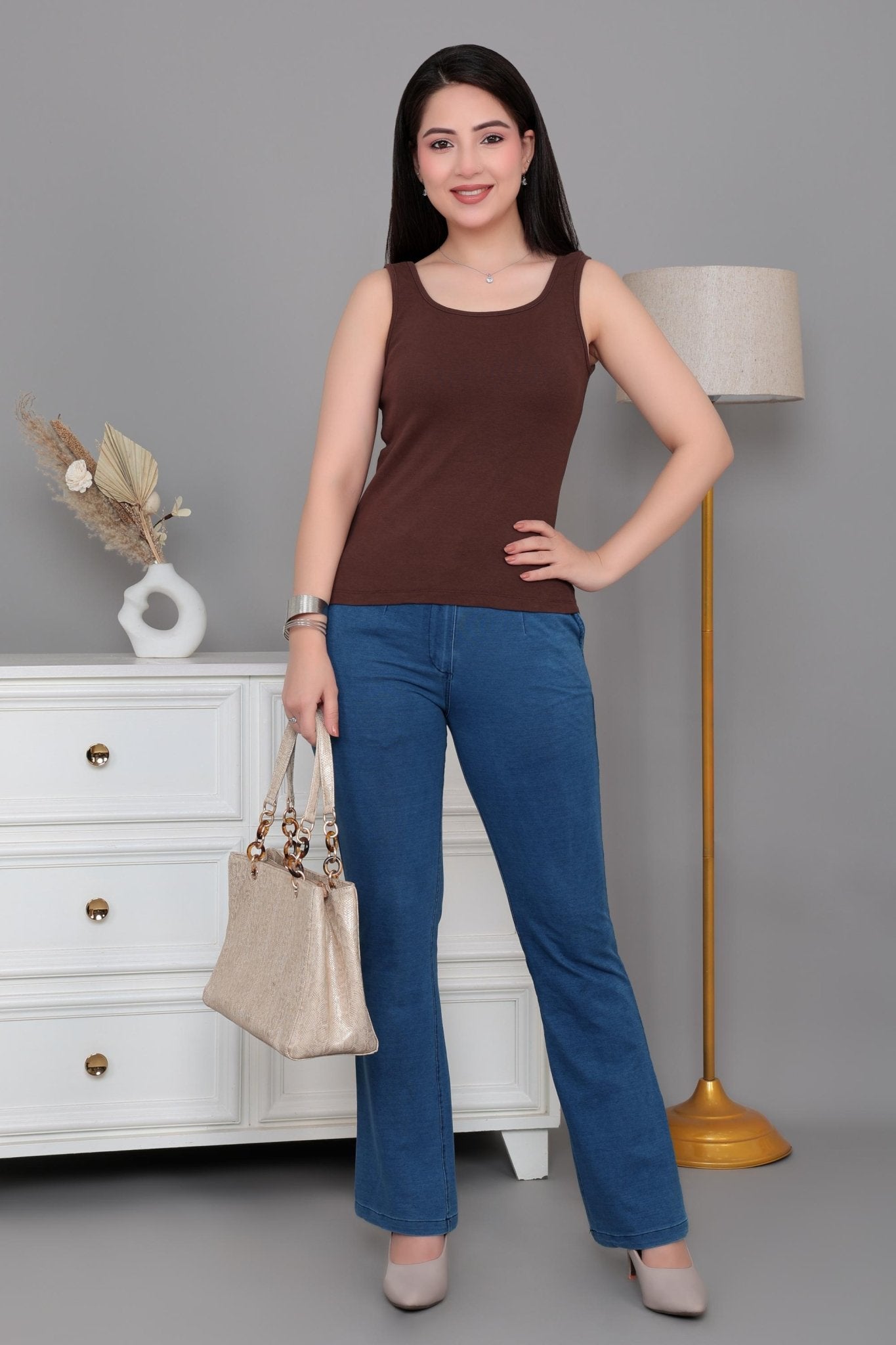 Coffee square neck tank top [ 280 GSM non transparent fabric ] -Rib top
