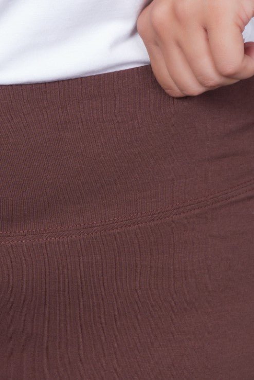 Coffee stretchable biowash cotton flare pants with superior elastic belt. - Cotton flare