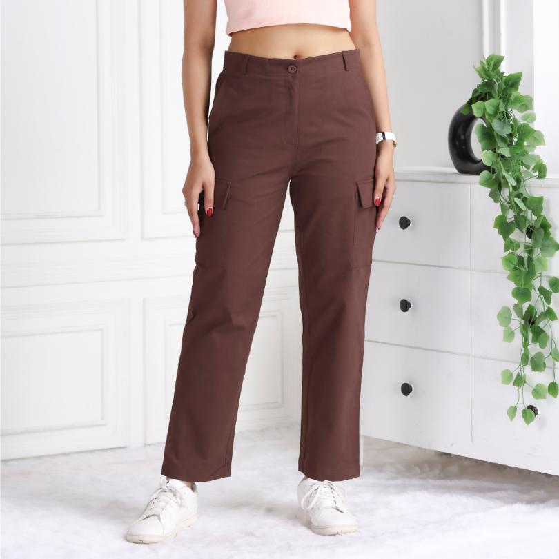 Coffee stretchable biowash USA HQ cotton travel cargo pant with superior elastic belt. - Travel Cargo Pants