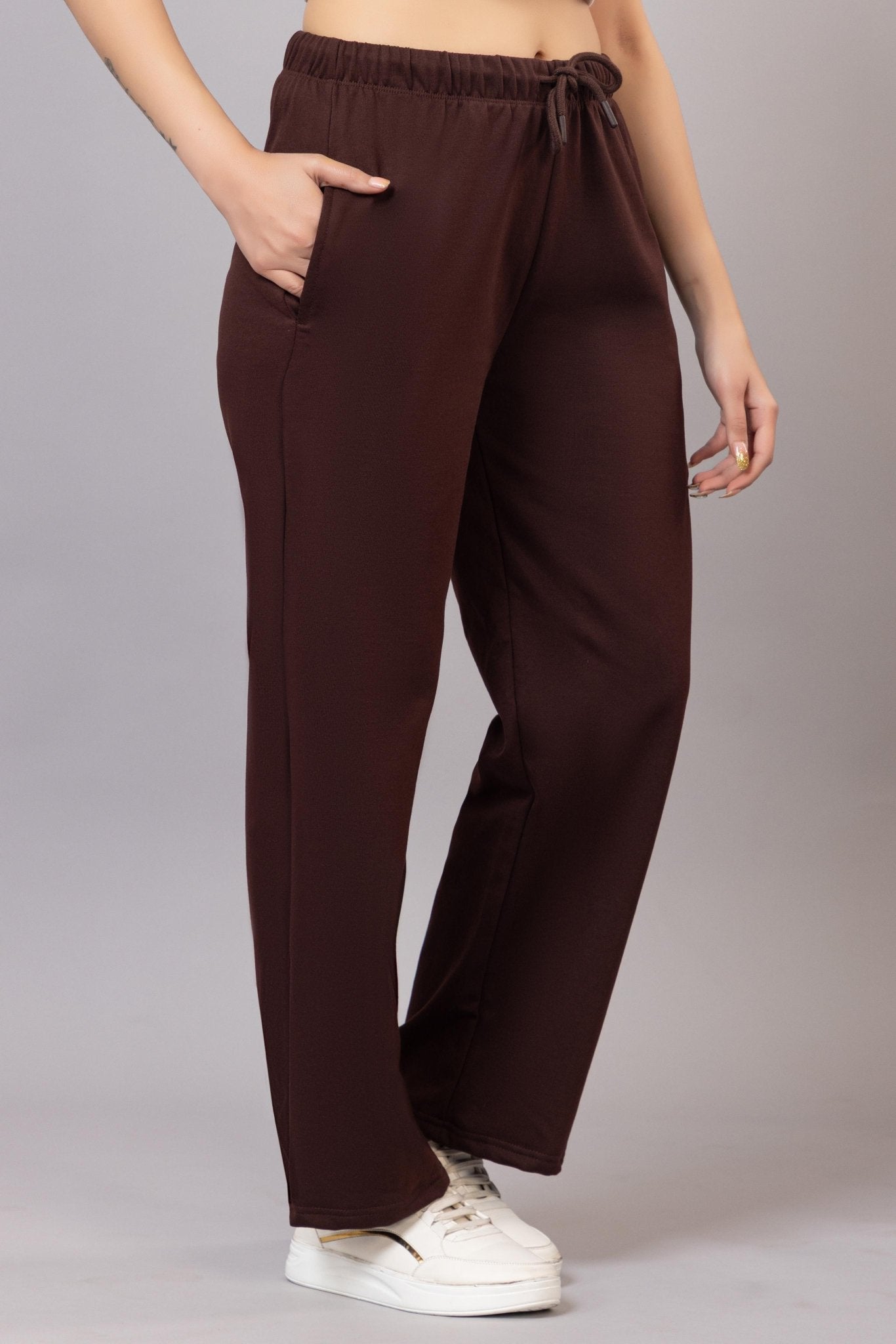 Coffee winter warm flare pants with superior elastic belt. - Winter flare pant