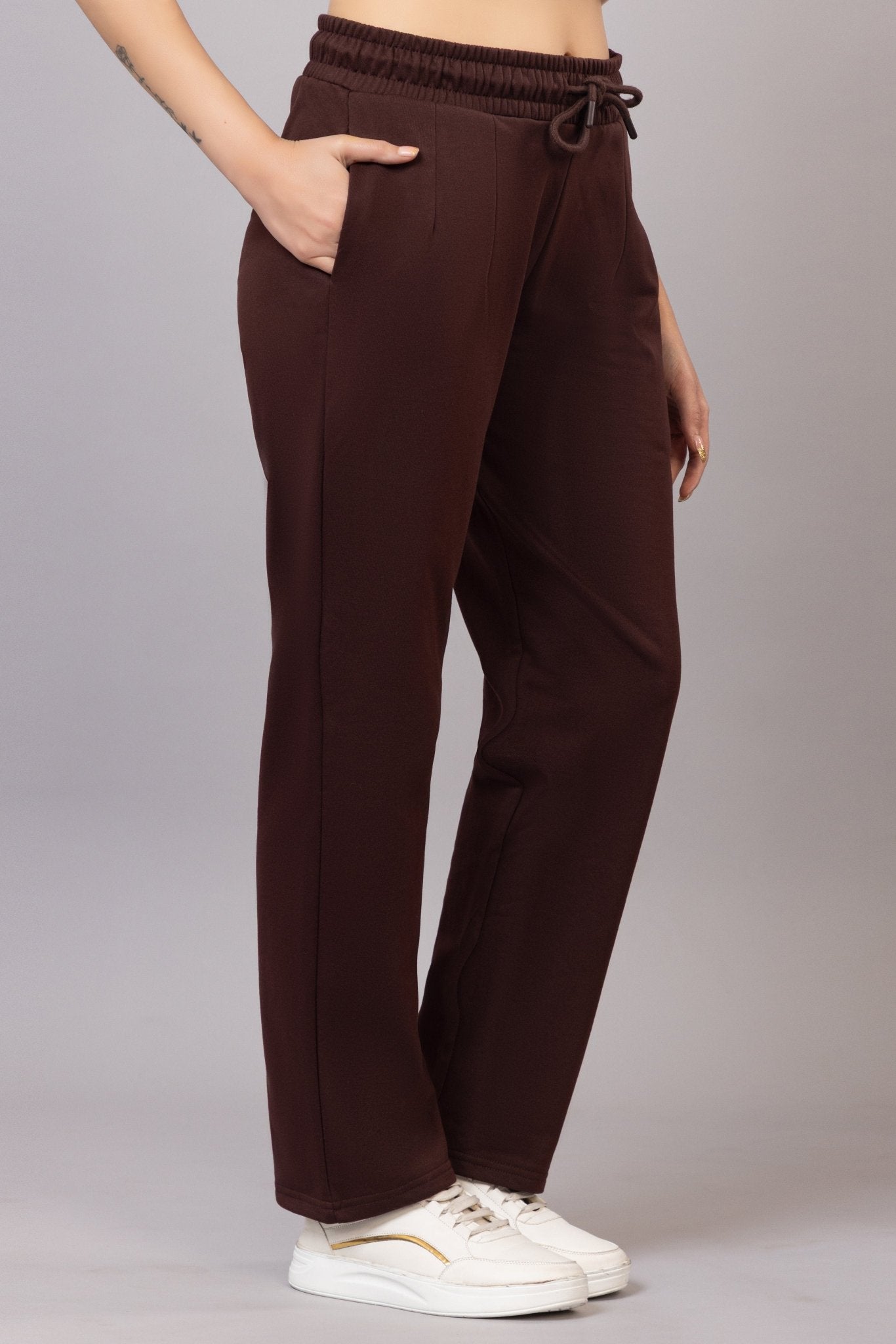 Coffee winter warm straight fit pants - Winter straight pant