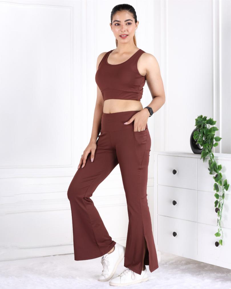 Dark brown Active Flare with Slit Pants - Active flare with slit pants