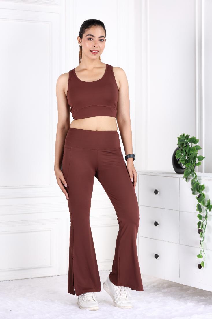 Dark brown Active Flare with Slit Pants - Active flare with slit pants