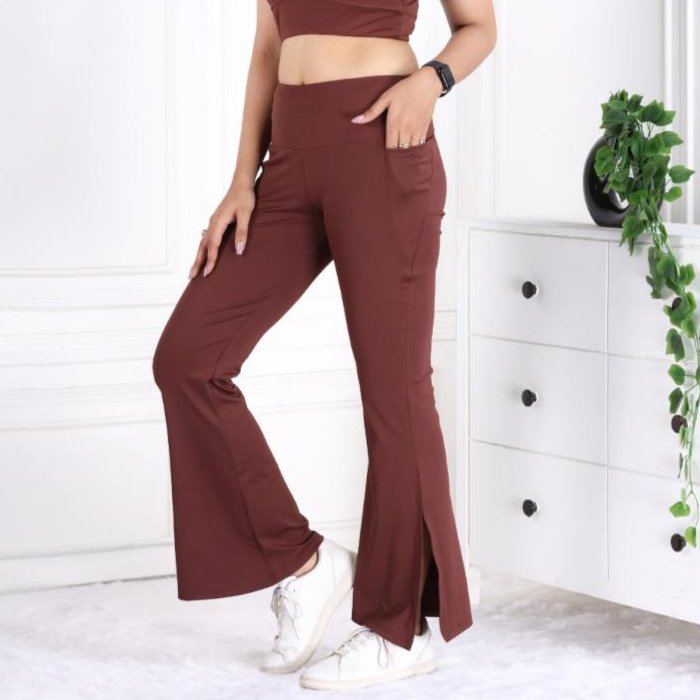 Dark brown Active Flare with Slit Pants - Active flare with slit pants