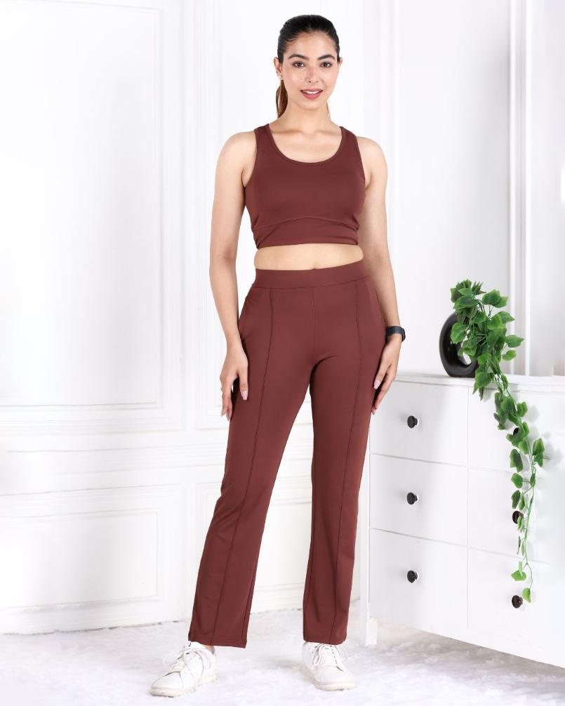 Dark brown yoga pants for women straight fit workout exercise pants