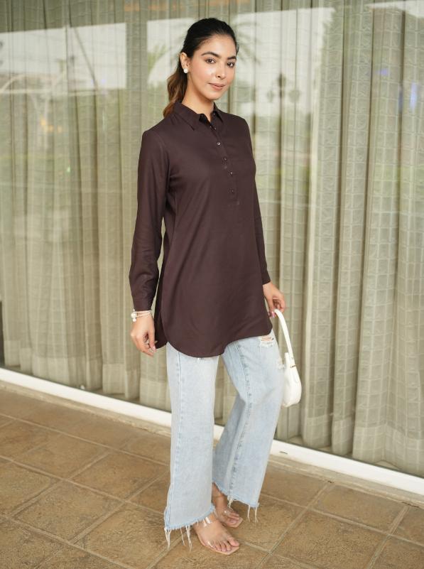 Dark chocolate longline shirt [ 100% Rayon, Liva Certified ] - Long line shirt