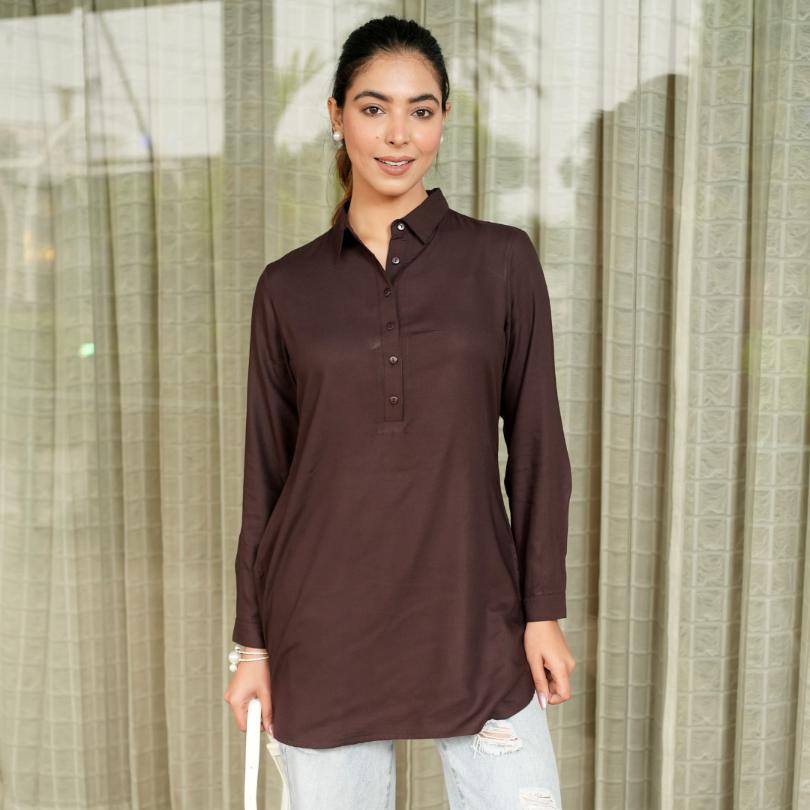 Dark chocolate longline shirt [ 100% Rayon, Liva Certified ] - Long line shirt