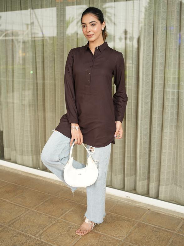 Dark chocolate longline shirt [ 100% Rayon, Liva Certified ] - Long line shirt