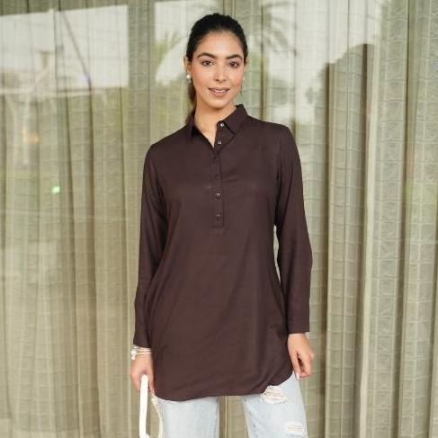 Dark chocolate longline shirt [ 100% Rayon, Liva Certified ] - Long line shirt