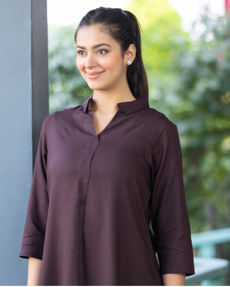 Dark chocolate rayon flare top [ 100% Rayon, Liva Certified ] - Rayon flare top