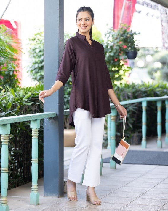 Dark chocolate rayon flare top [ 100% Rayon, Liva Certified ] - Rayon flare top