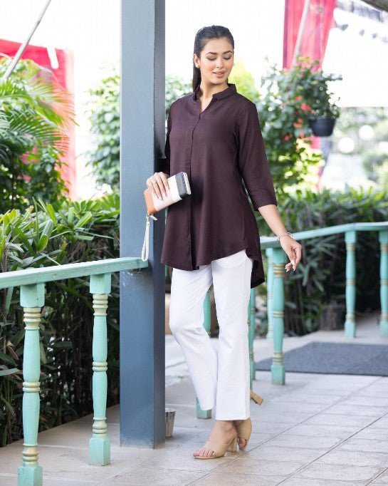 Dark chocolate rayon flare top [ 100% Rayon, Liva Certified ] - Rayon flare top