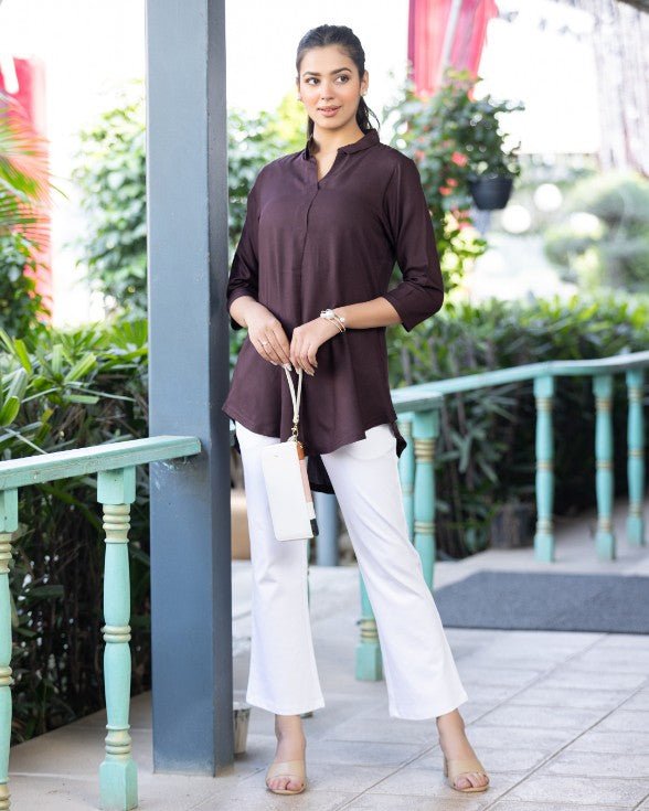 Dark chocolate rayon flare top [ 100% Rayon, Liva Certified ] - Rayon flare top