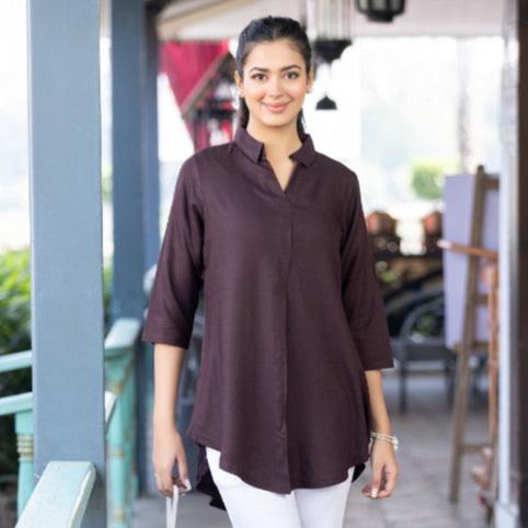 Dark chocolate rayon flare top [ 100% Rayon, Liva Certified ] - Rayon flare top