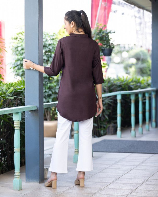 Dark chocolate rayon flare top [ 100% Rayon, Liva Certified ] - Rayon flare top