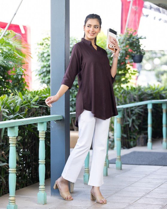 Dark chocolate rayon flare top [ 100% Rayon, Liva Certified ] - Rayon flare top