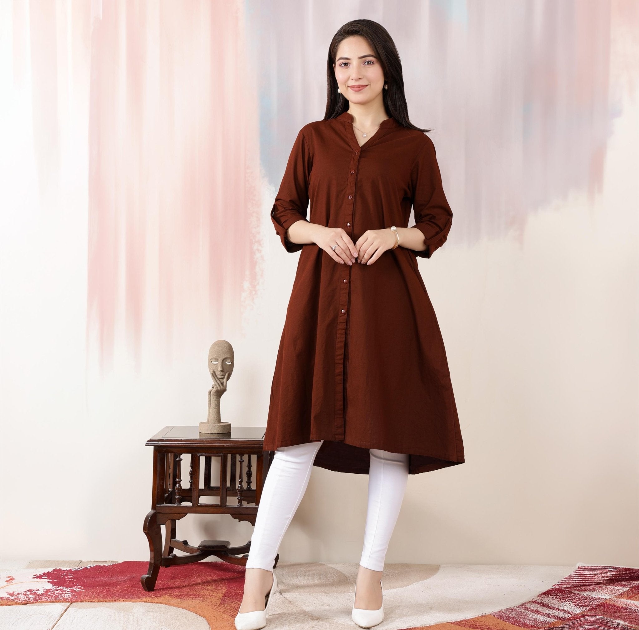 Dark Coffee Planket A Line Kurta [100% pure cotton] -planket a line kurta
