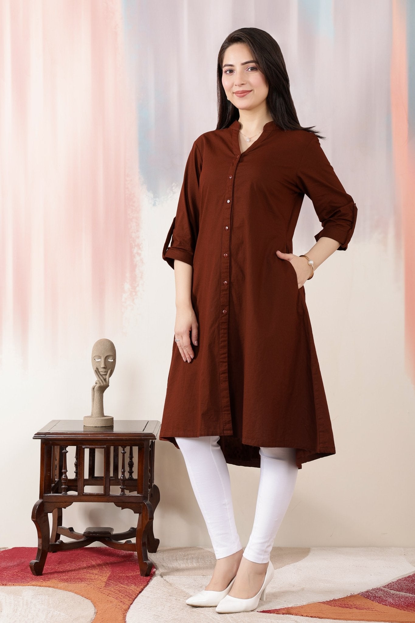 Dark Coffee Planket A Line Kurta [100% pure cotton] -planket a line kurta