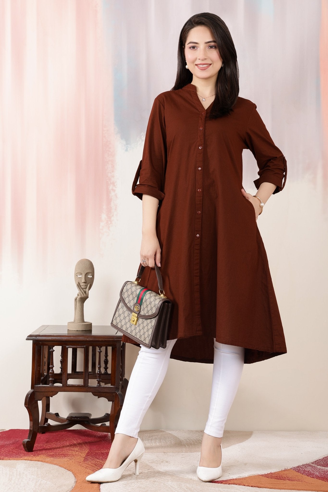 Dark Coffee Planket A Line Kurta [100% pure cotton] -planket a line kurta