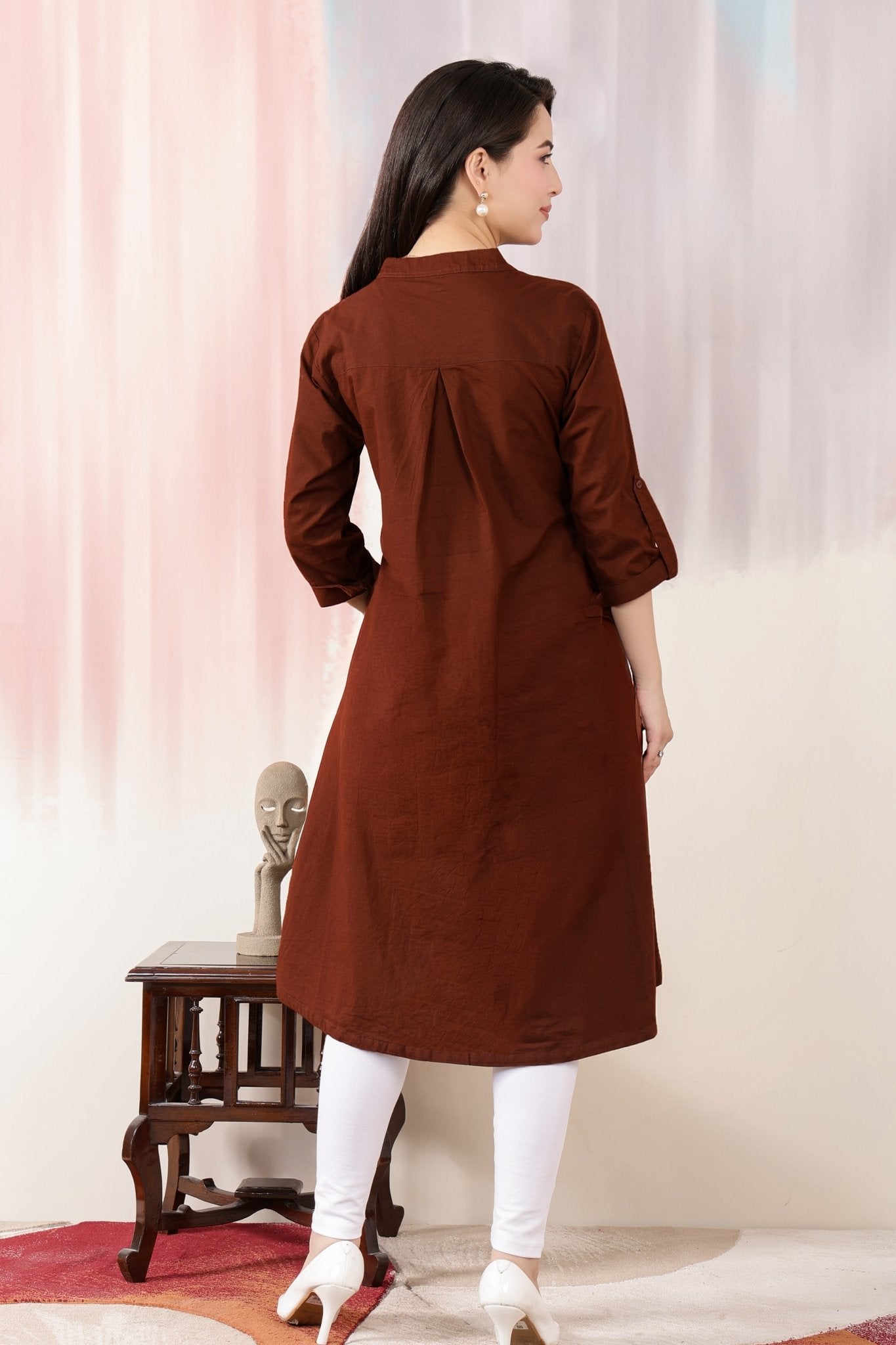 Dark Coffee Planket A Line Kurta [100% pure cotton] -planket a line kurta
