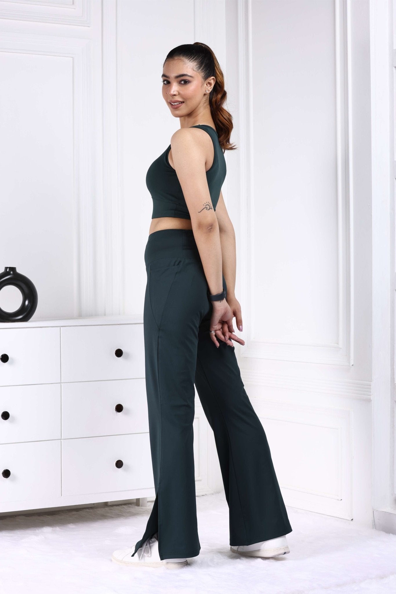 Dark Green Active Flare with Slit Pants - Active flare with slit pants