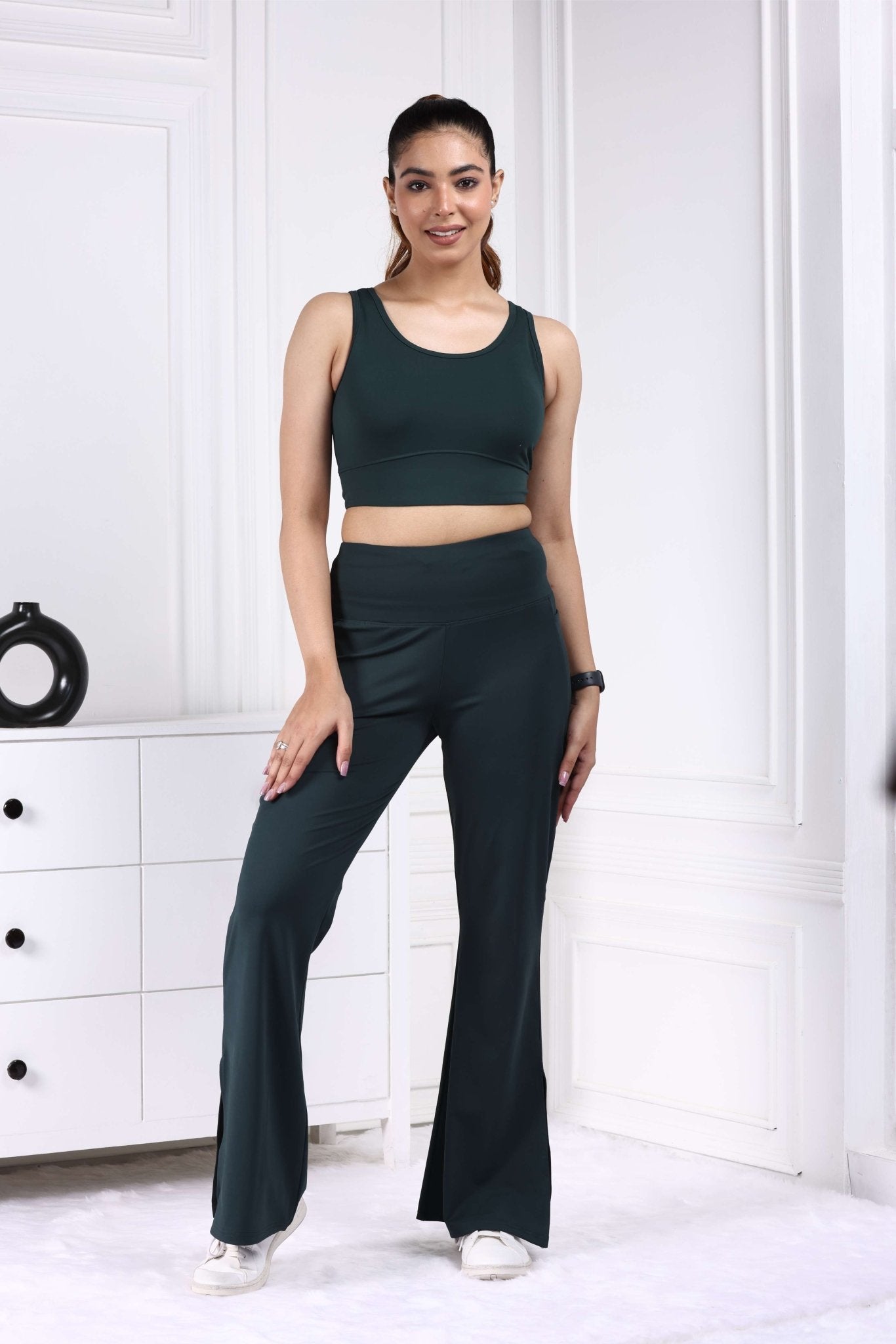 Dark Green Active Flare with Slit Pants - Active flare with slit pants