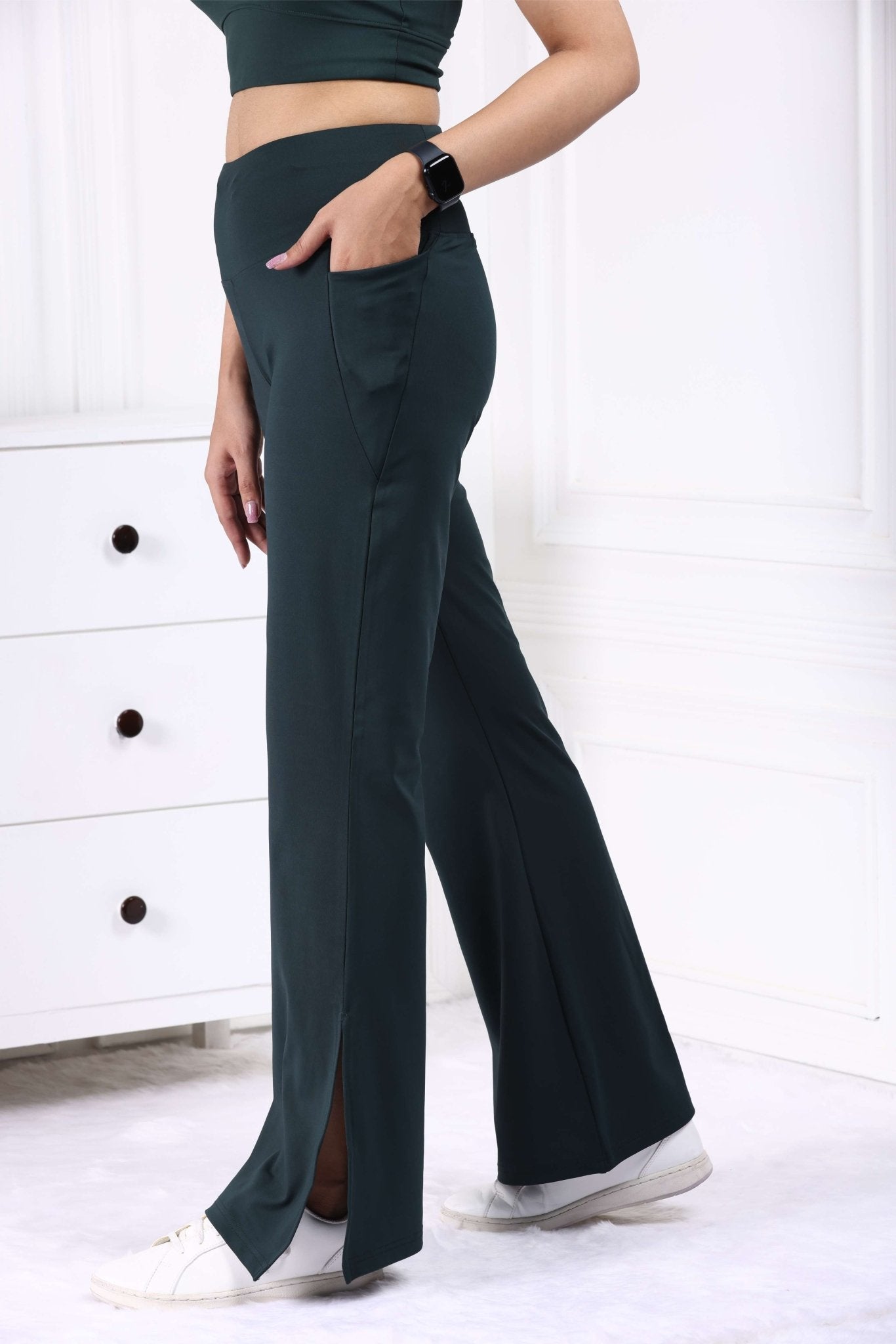 Dark Green Active Flare with Slit Pants - Active flare with slit pants