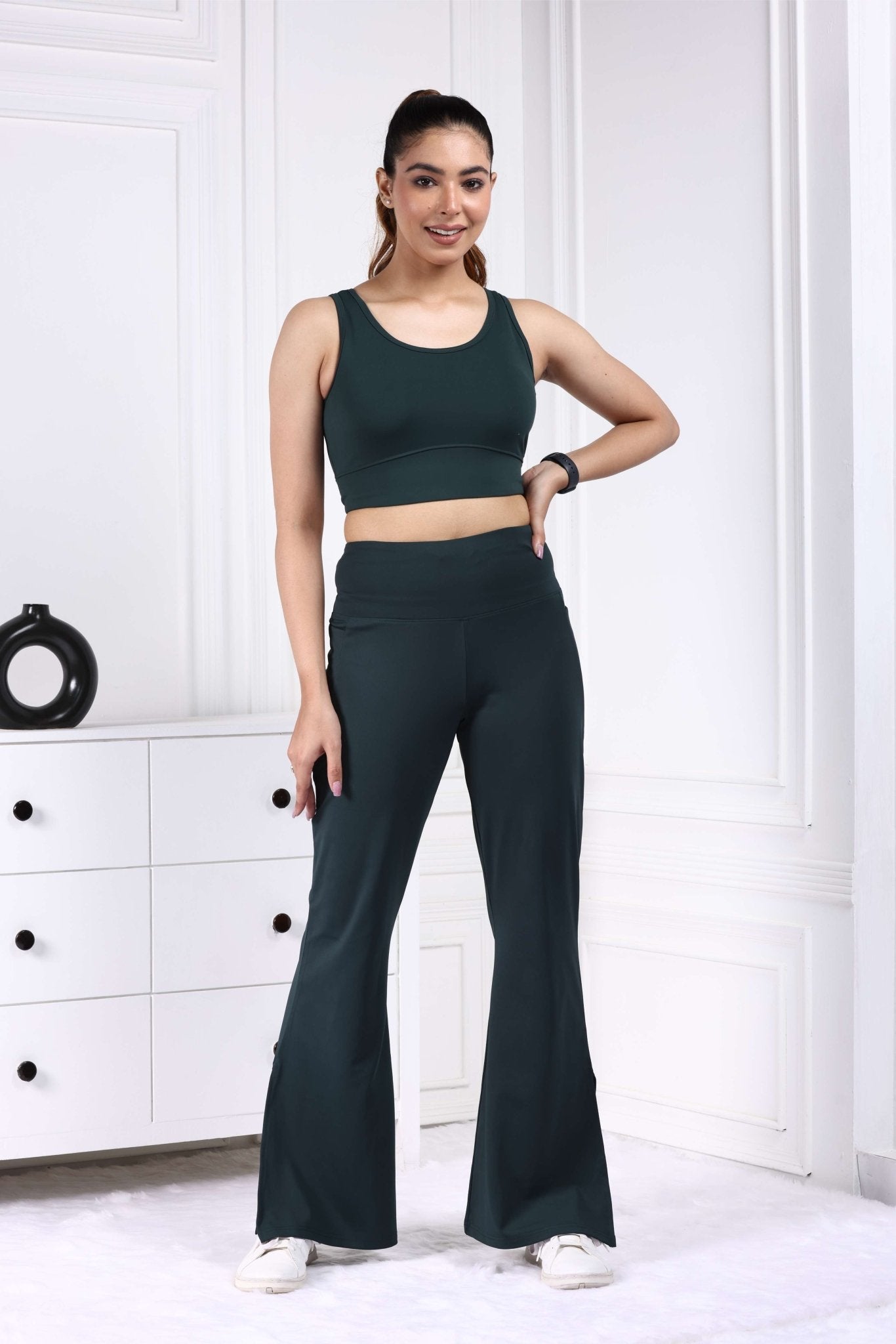 Dark Green Active Flare with Slit Pants - Active flare with slit pants