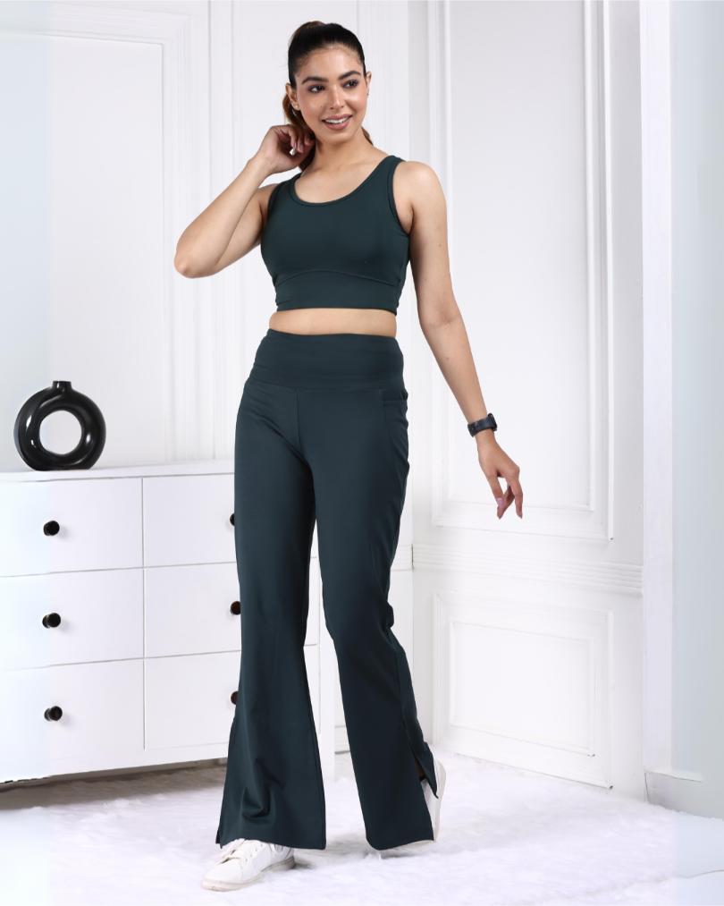 Dark Green Active Flare with Slit Pants - Active flare with slit pants