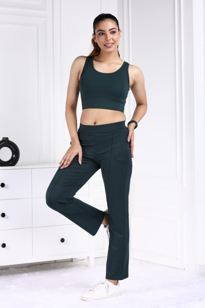 Dark Green Active Yoga Pant Straight fit - Active cigarette pencil pants