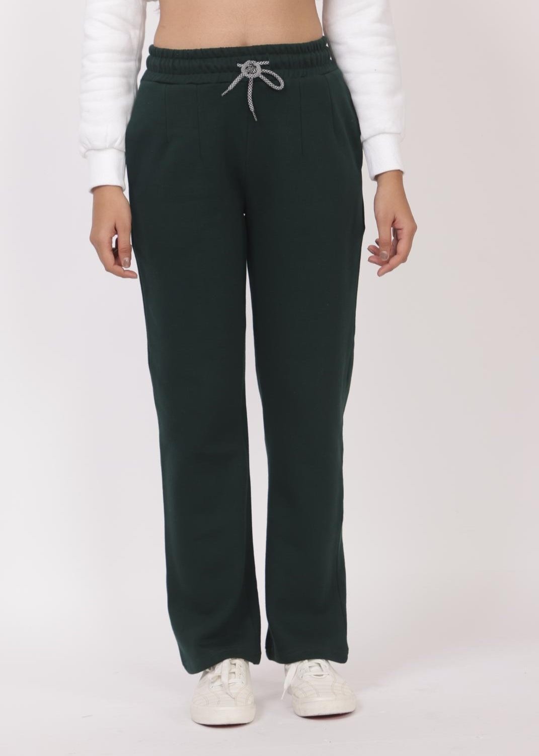 Dark green stretchable biowash USA HQ winter fleece cotton cigarette pencil pants with superior elastic belt. [Straight fit] - Winter straight pant