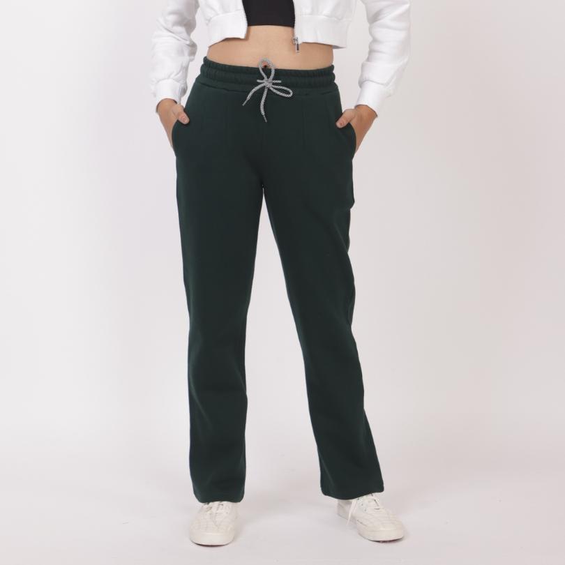 Dark green stretchable biowash USA HQ winter fleece cotton cigarette pencil pants with superior elastic belt. [Straight fit] - Winter straight pant