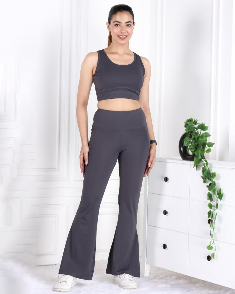 Dark Grey Active Flare with Slit Pants - Active flare with slit pants