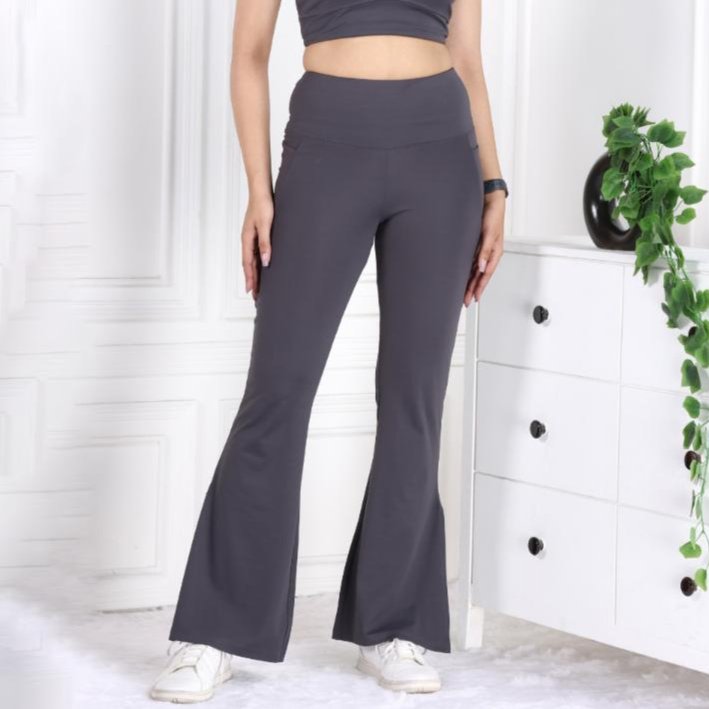 Dark Grey Active Flare with Slit Pants - Active flare with slit pants