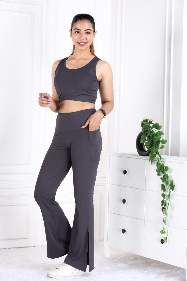 Dark Grey Active Flare with Slit Pants - Active flare with slit pants