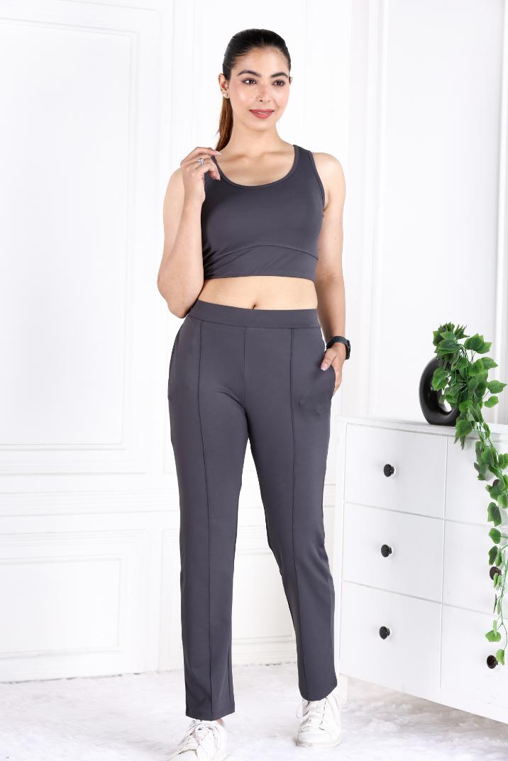 Dark grey yoga pants for women straight fit workout exercise pants