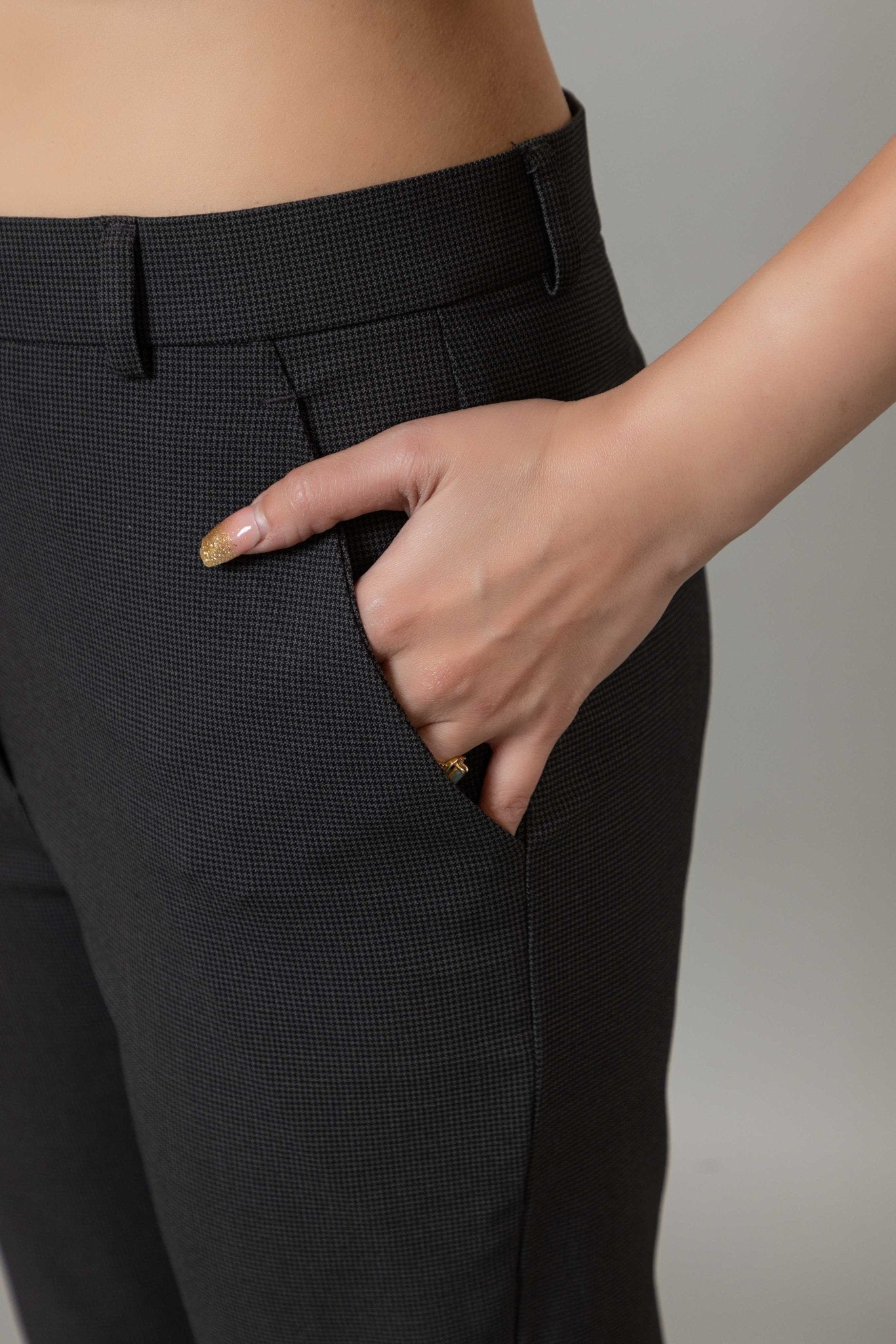 Dark grey check high waist formal flare pants with spandex [Bootcut flare] - Formal flare pants