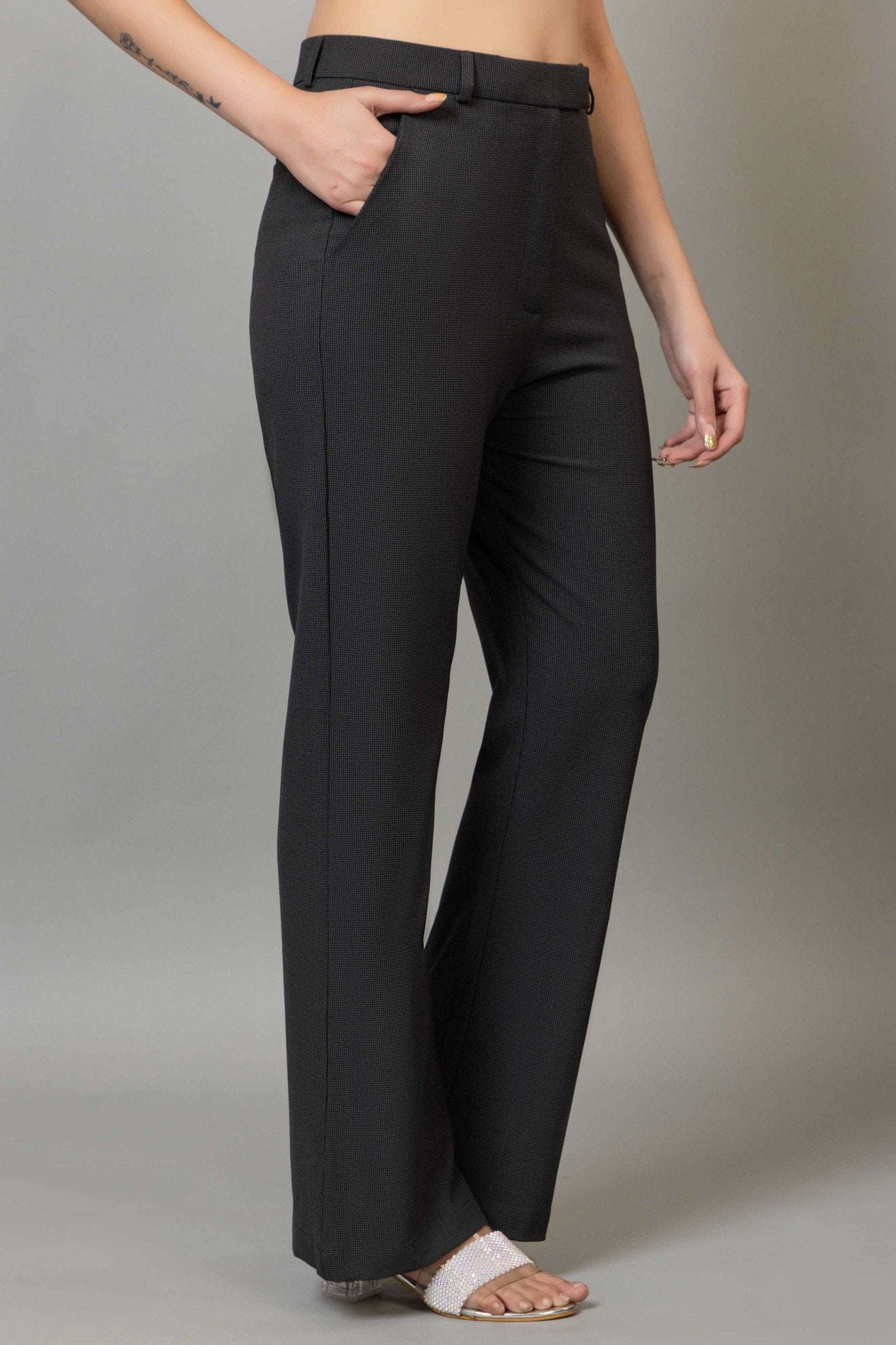 Dark grey check high waist formal flare pants with spandex [Bootcut flare] - Formal flare pants