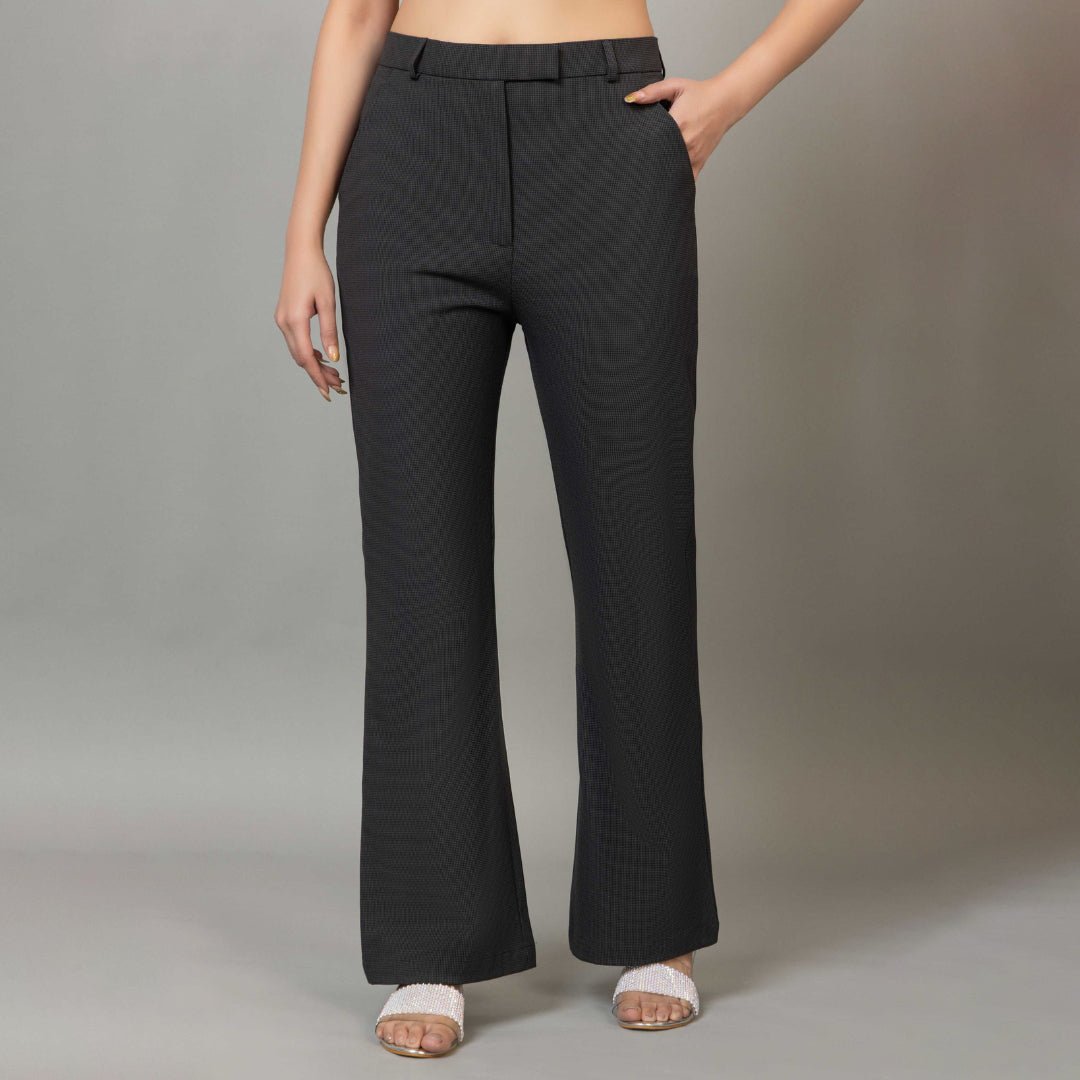 Dark grey check high waist formal flare pants with spandex [Bootcut flare] - Formal flare pants