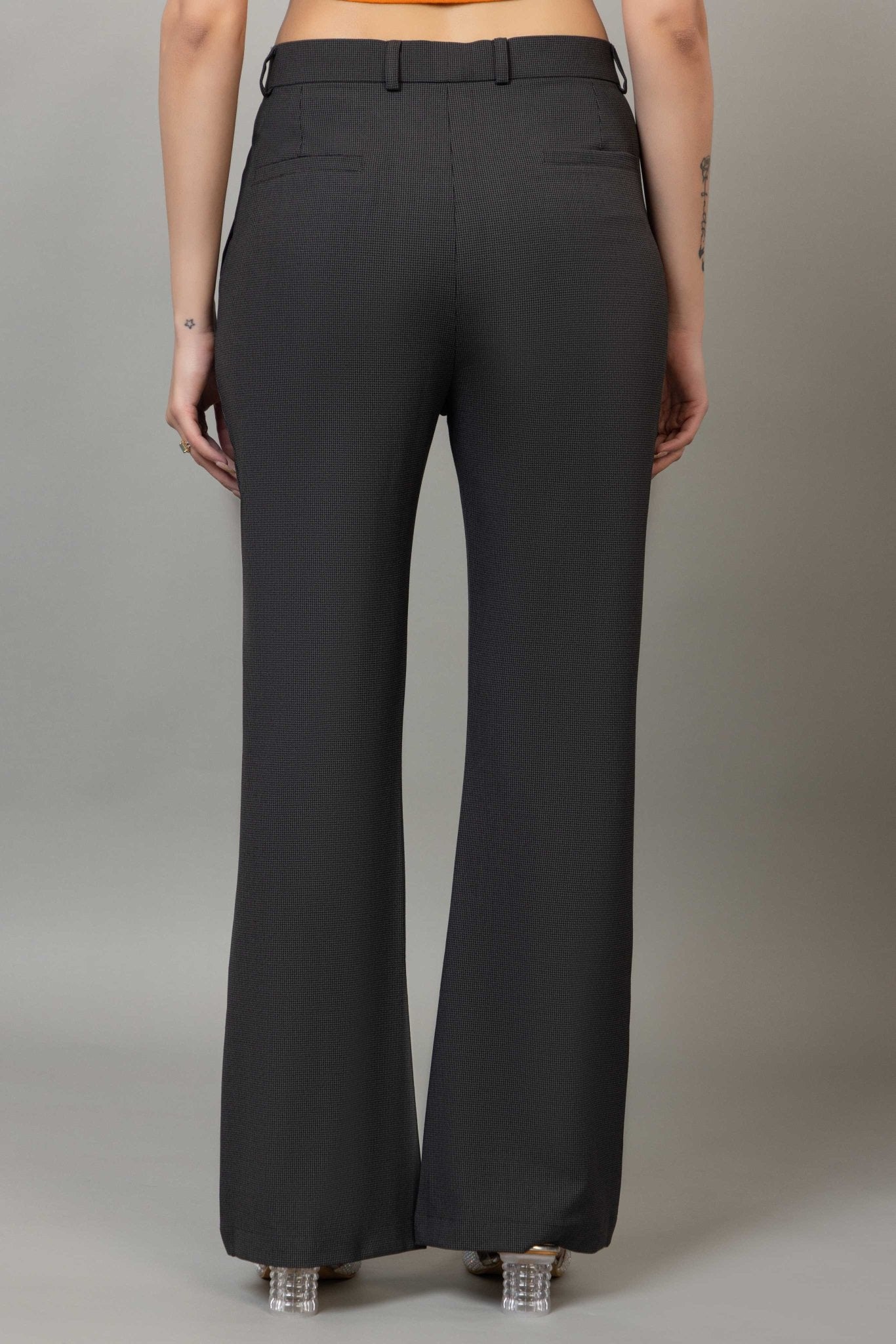 Dark grey check high waist formal flare pants with spandex [Bootcut flare] - Formal flare pants
