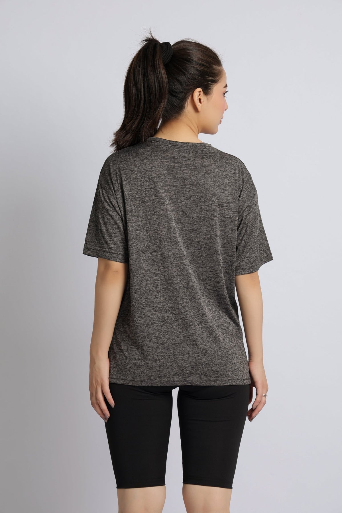 Dark grey melange active off shoulder tshirt -Active off shoulder tshirt