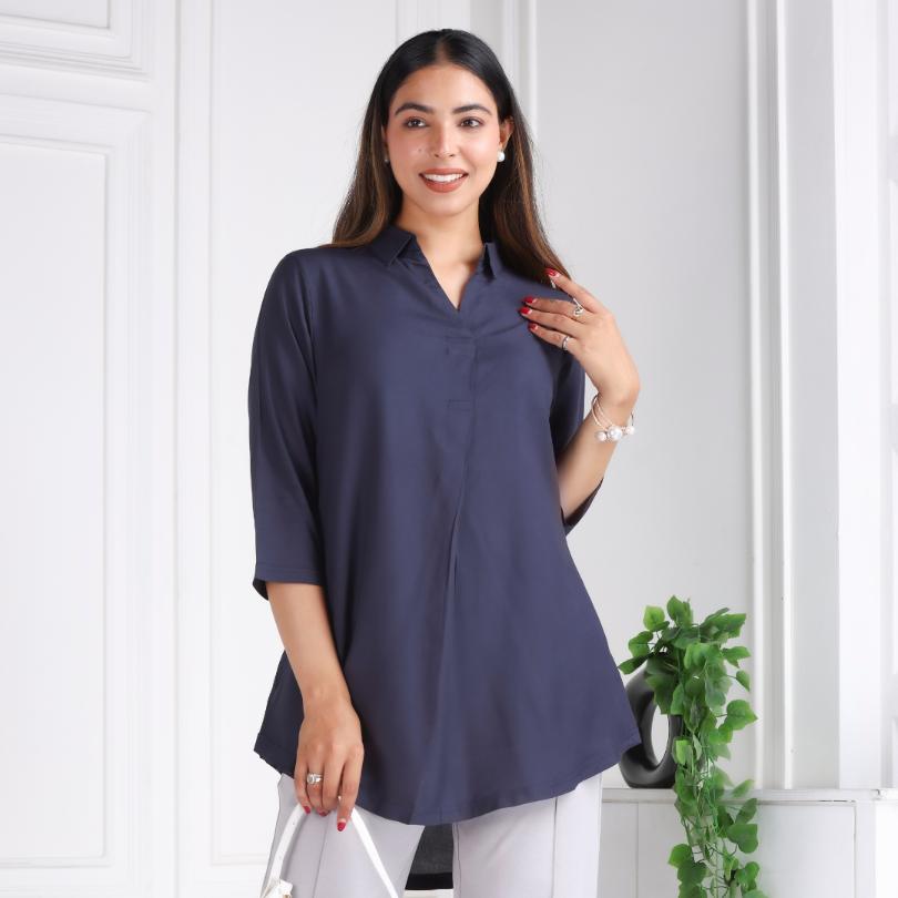 Dark grey rayon flare top [ 100% Rayon, Liva Certified ] - Rayon flare top