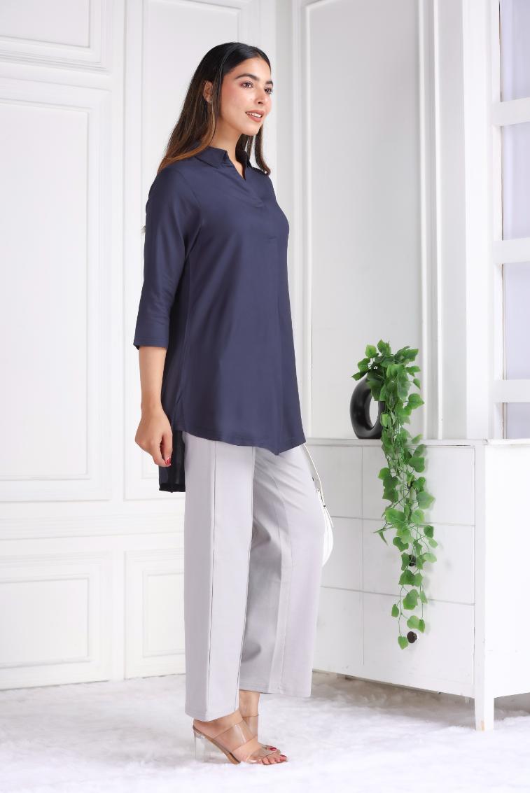 Dark grey rayon flare top [ 100% Rayon, Liva Certified ] - Rayon flare top