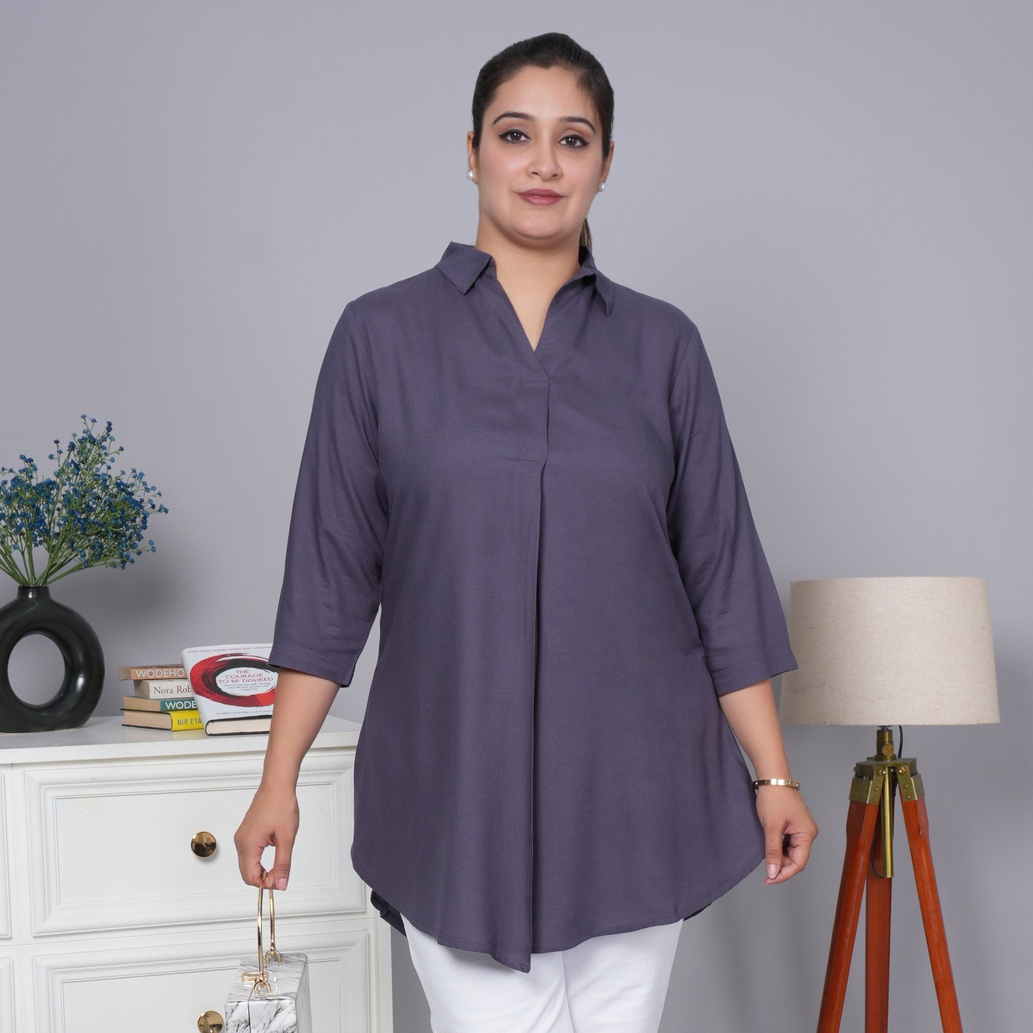 Dark grey rayon flare top [ 100% Rayon, Liva Certified ] - Rayon flare top