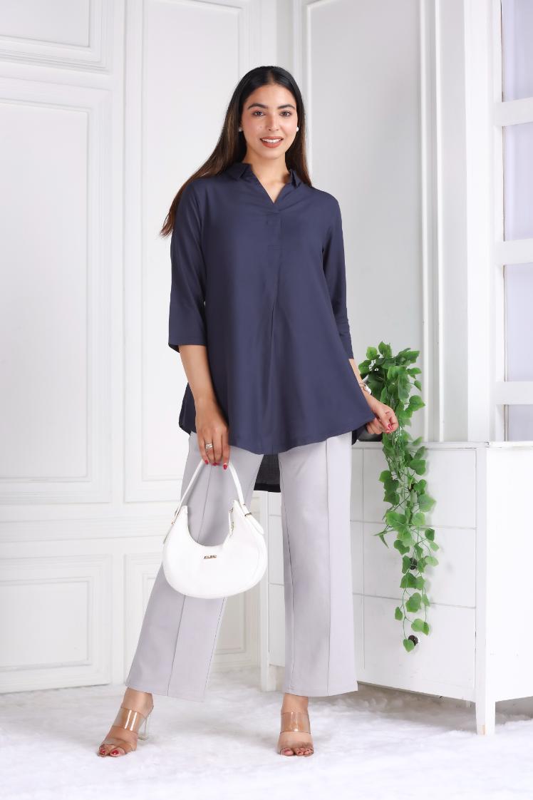 Dark grey rayon flare top [ 100% Rayon, Liva Certified ] - Rayon flare top