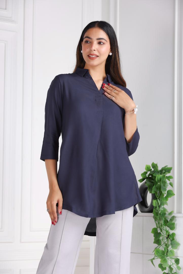 Dark grey rayon flare top [ 100% Rayon, Liva Certified ] - Rayon flare top